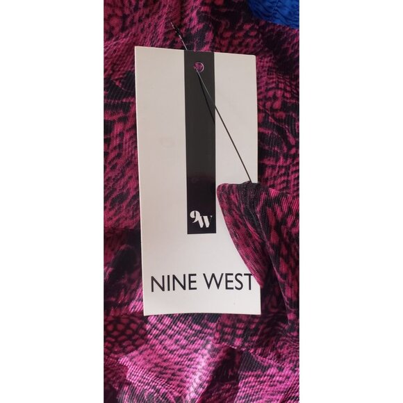 NWT NINE WEST LONG SLEEVE RUCHED SIDE PRINTED MESH DRESS MAGENTA BLACK SZ 12 - Picture 6 of 9